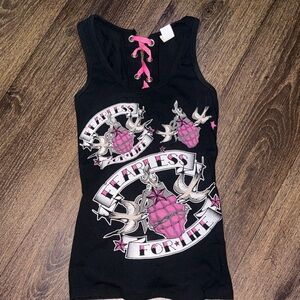 So Cal Black Lace-Up Graphic Tank Top - Pink Accents